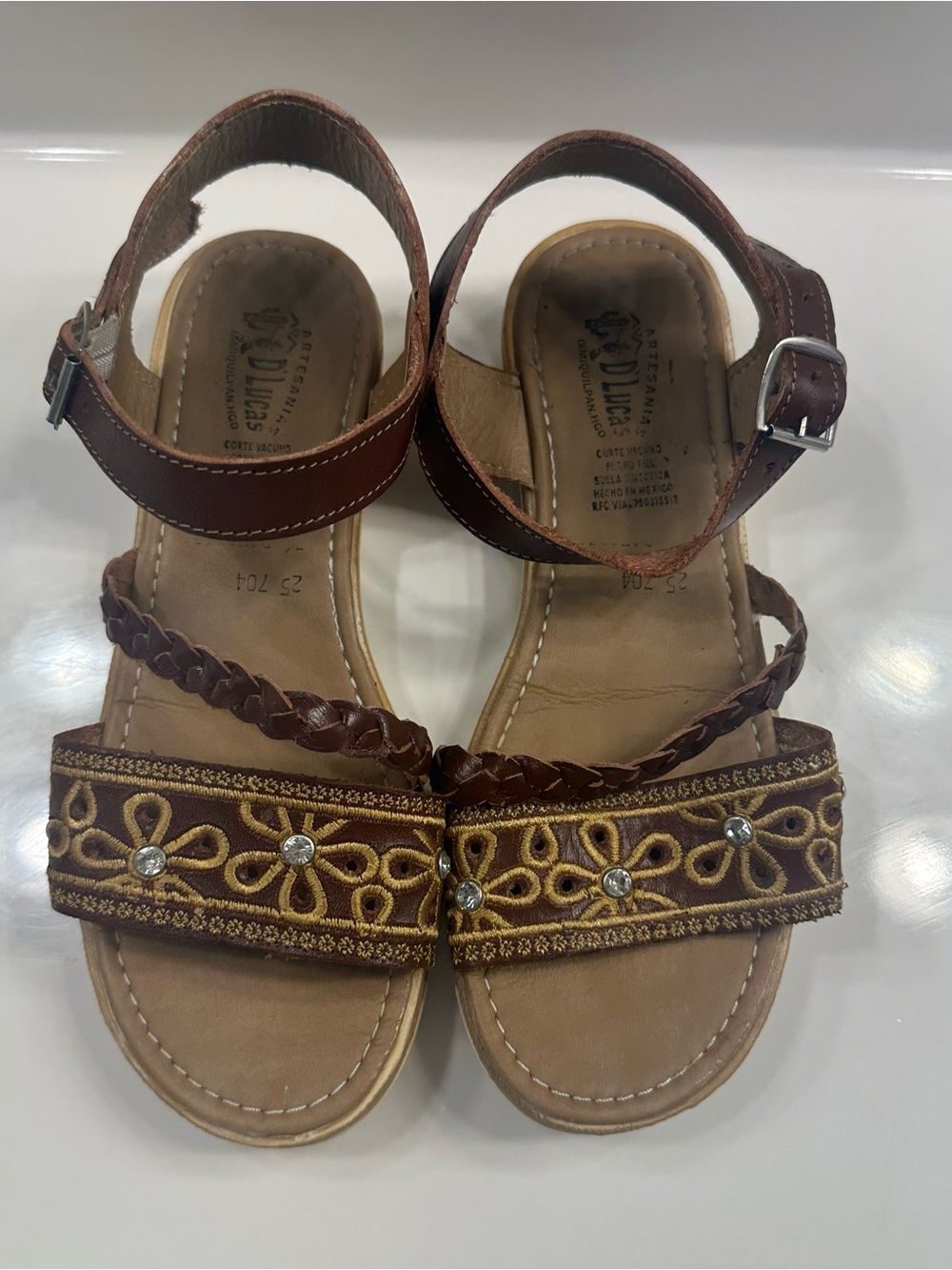 Artesanias D’Lucas Leather Huarache Sandals Size 25 / US 8 Embroidered Boho